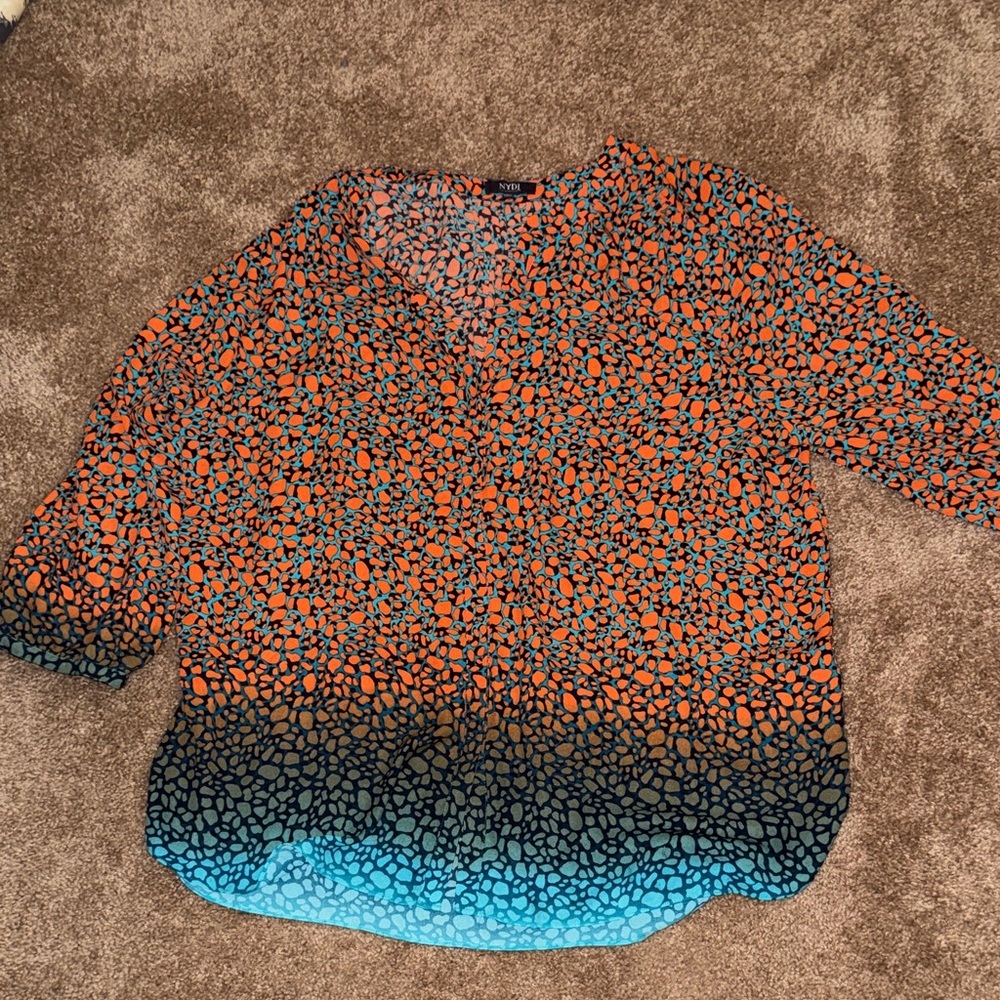 NYDJ Orange and Blue Patterned Blouse